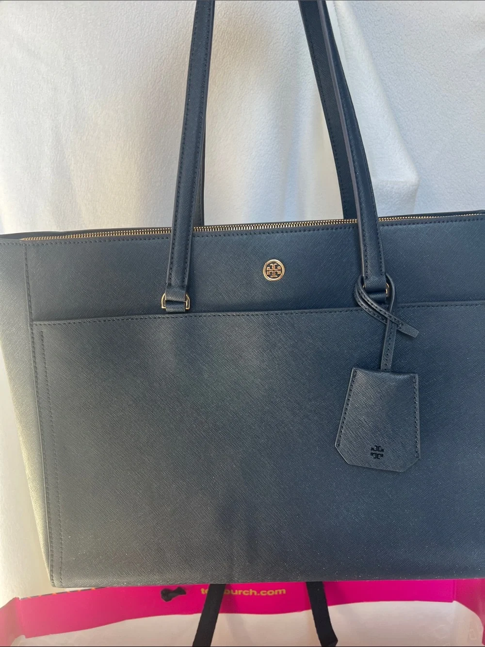 NEW Tory Burch York Buckle Tote in Navy Saffiano Leather